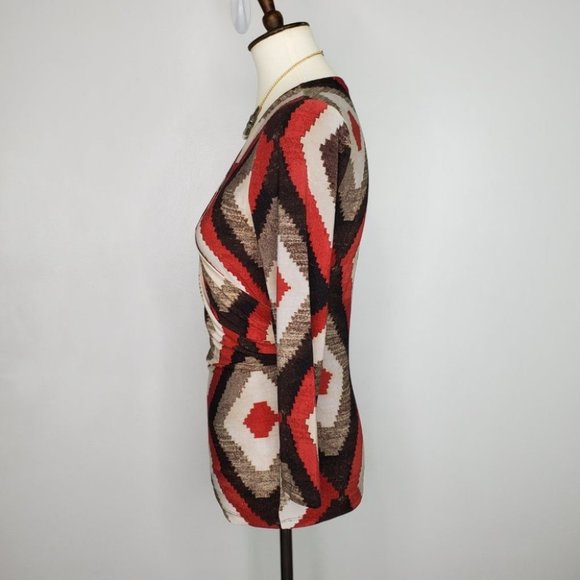 Lauren Ralph Lauren Brown Tan Rust Red Aztec Indian Pattern Surplice Top Size S - Picture 4 of 13
